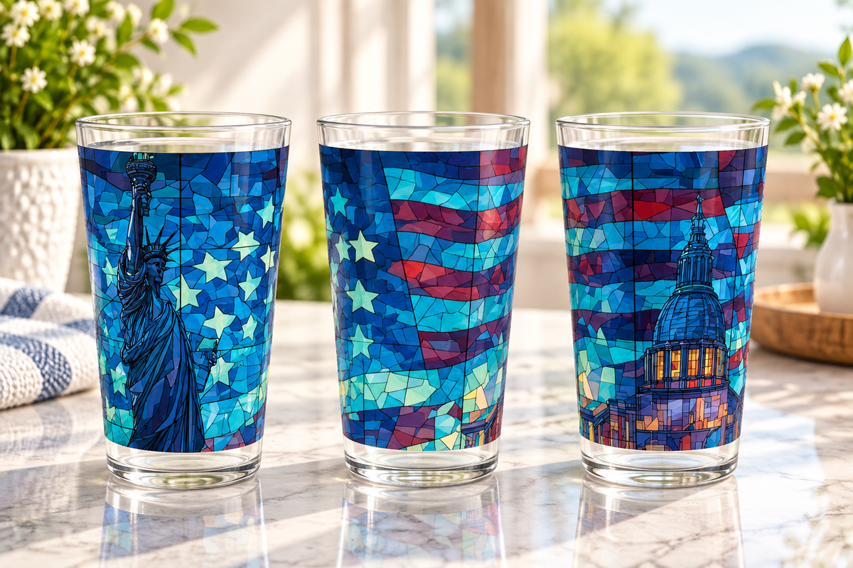 Statue of Liberty Mosaic Pint Glass | American Stars Flag Pattern