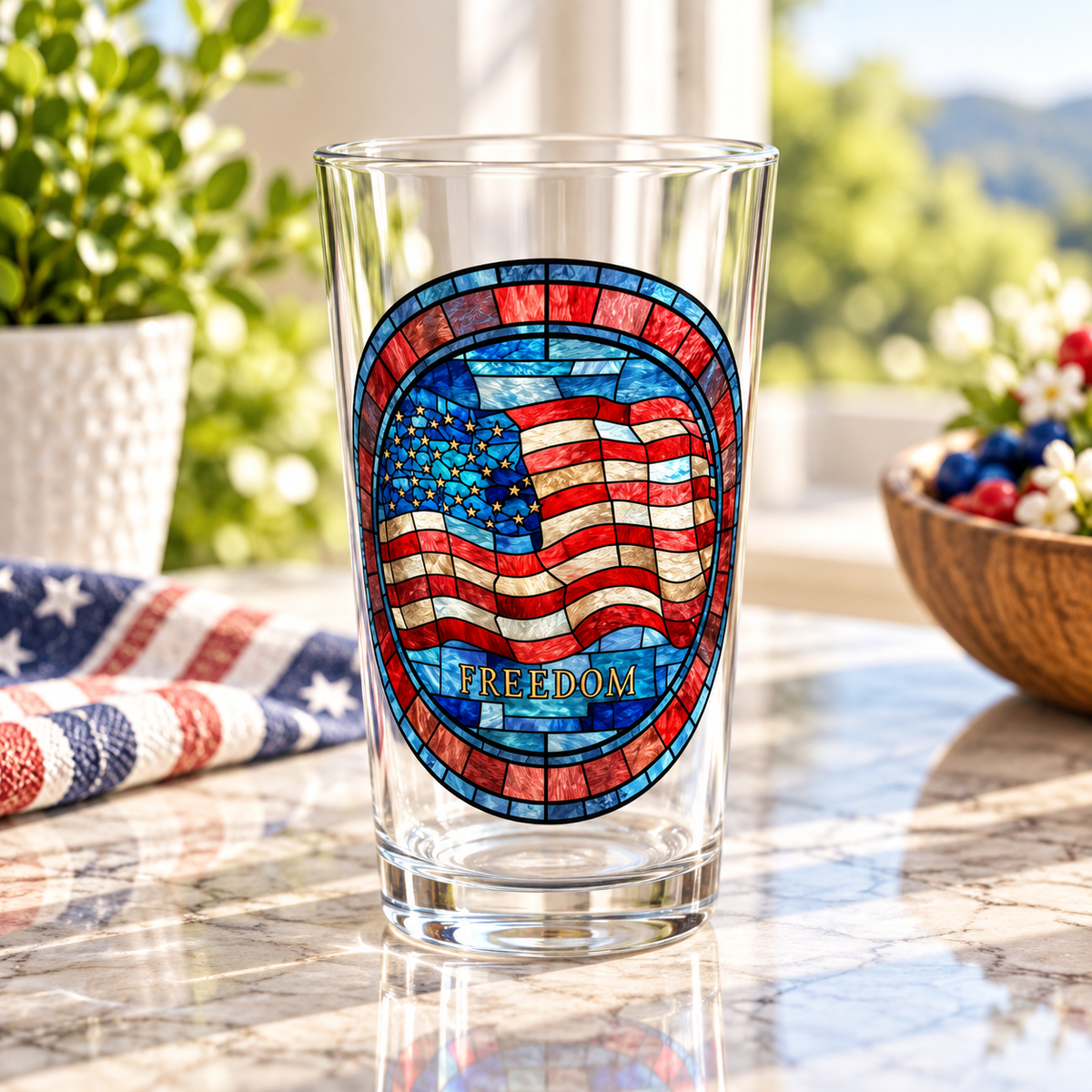 American Flag Stained Glass Freedom Pint Glass | 16oz
