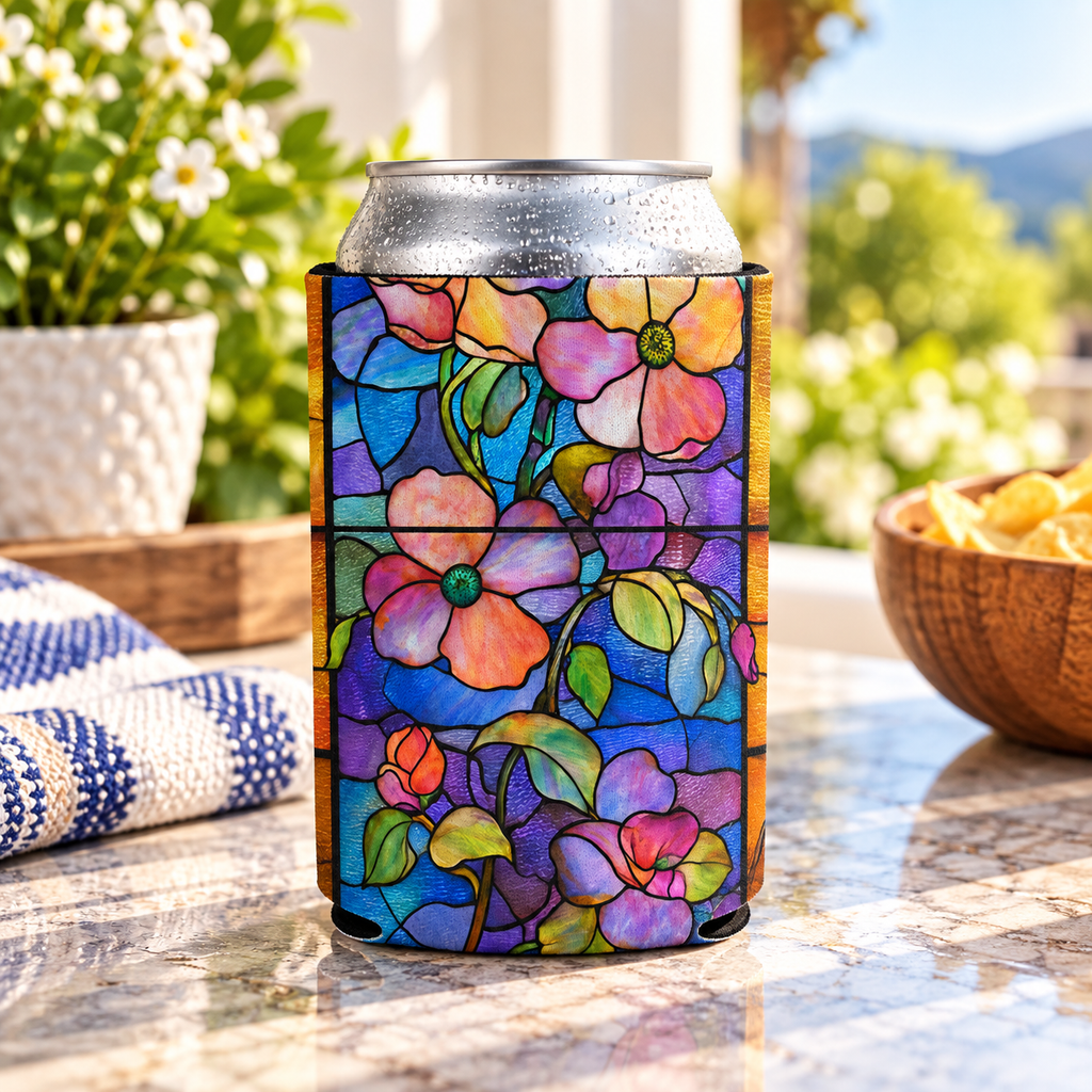 Stained Glass Floral Can Cooler | Flower Pattern Can Cooler