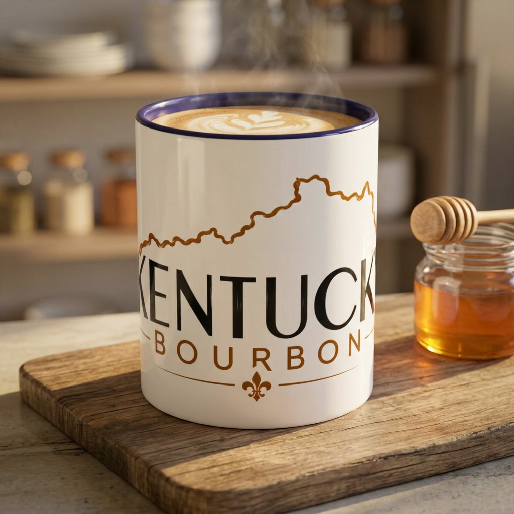 Kentucky Bourbon Accent Coffee Mug — State Outline Coffee Cup (11/15oz)