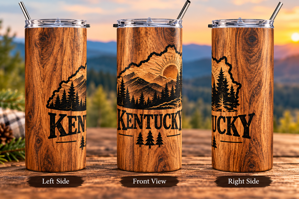 Kentucky Woodgrain 20oz Stainless Steel Tumbler — Mountain & Pine Travel Cup