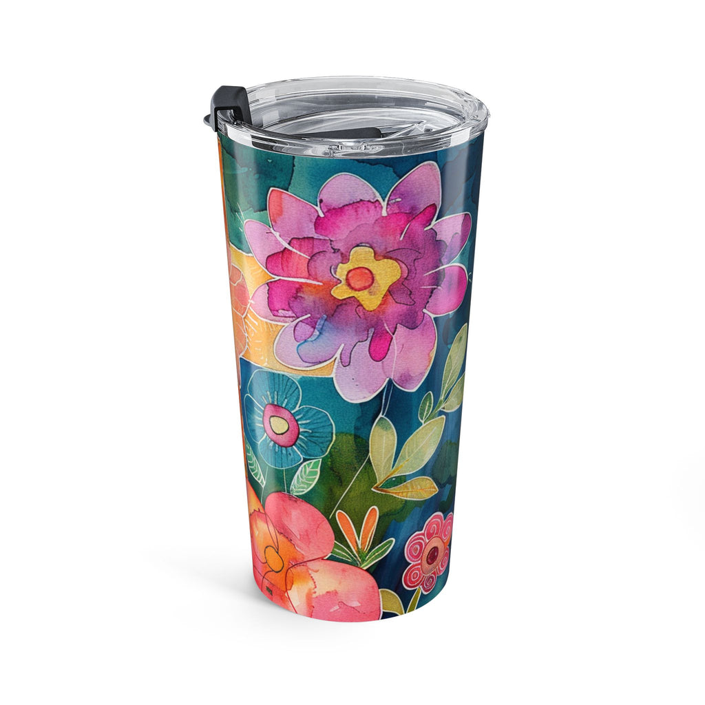 Cross and Whimsical Flowers Tumbler 20oz