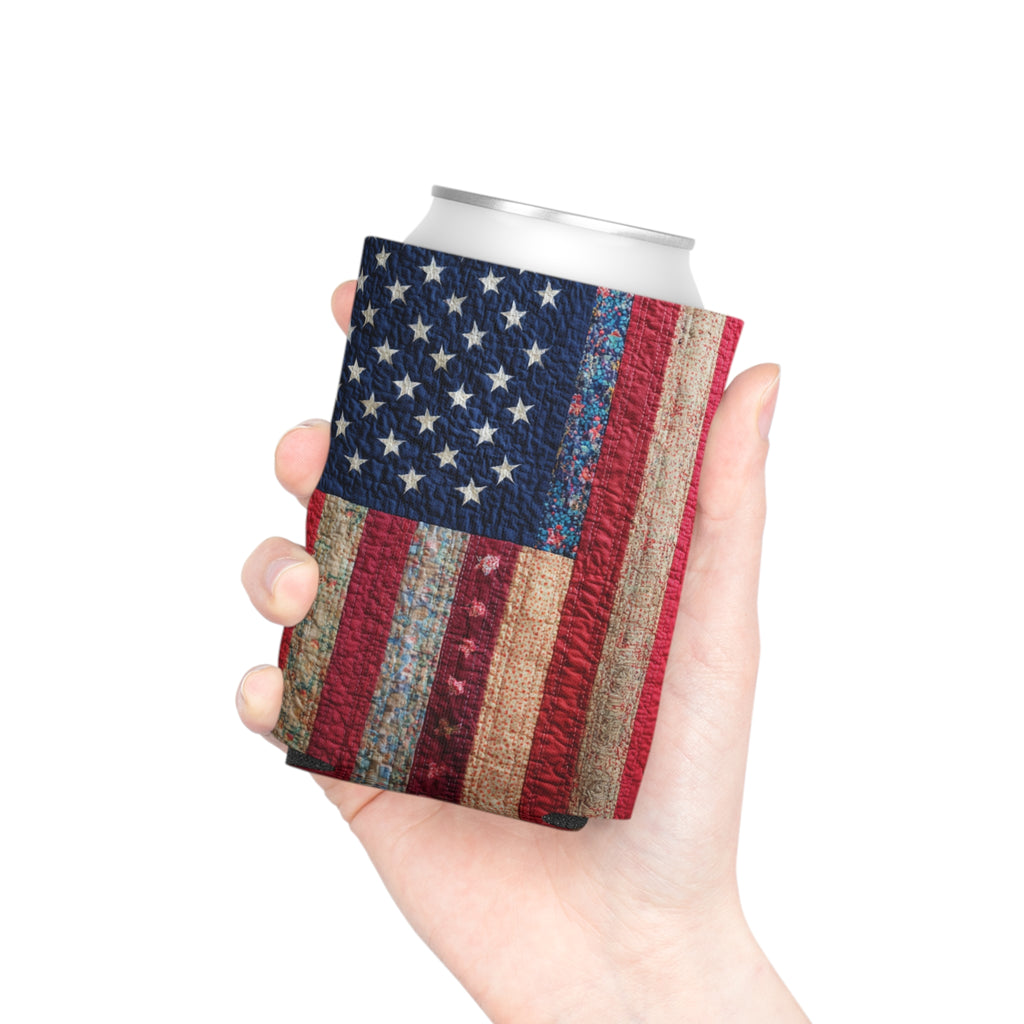 Distressed American Flag Can Cooler | Patriotic Beverage Koozie