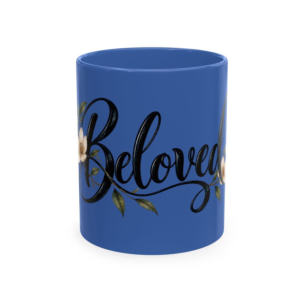 Beloved Ceramic Mug — Floral Script Coffee Cup