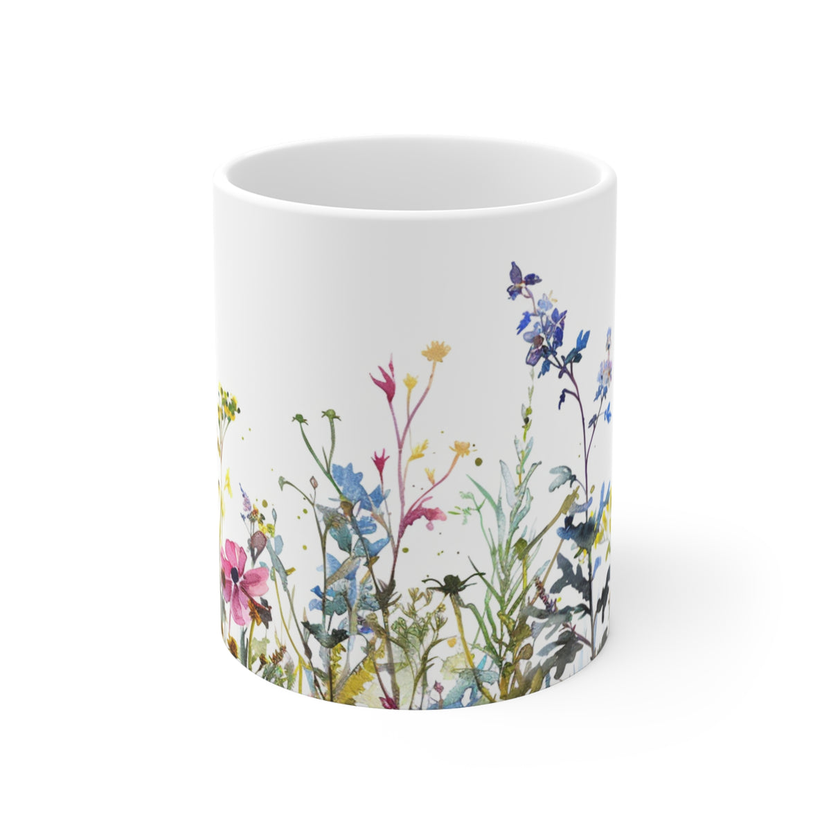 Pressed Flowers Mug, Boho Wildflowers Coffee Mug, Gift for her, Spring Mug, Watercolor Flower Mug