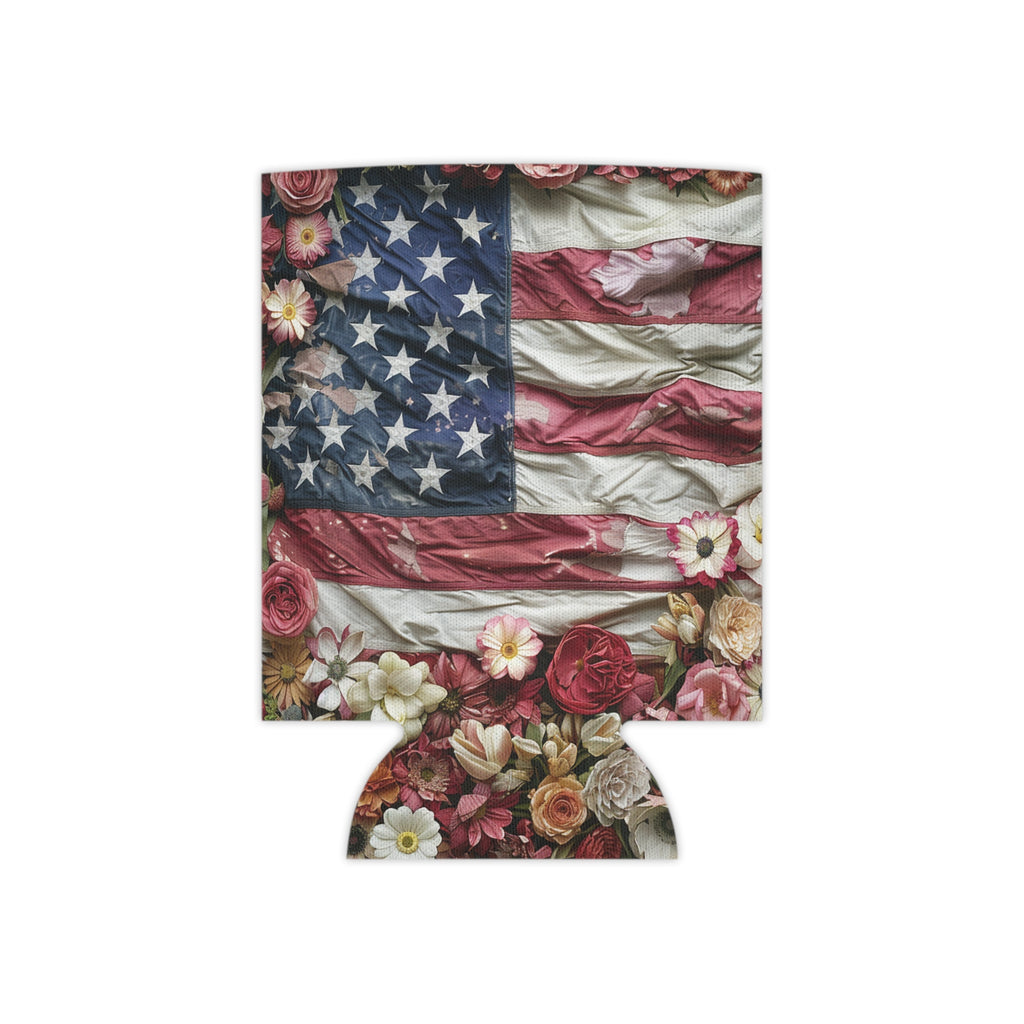 Patriotic Pride Floral Can Cooler - Koozie - Fourth of July - 4th of July