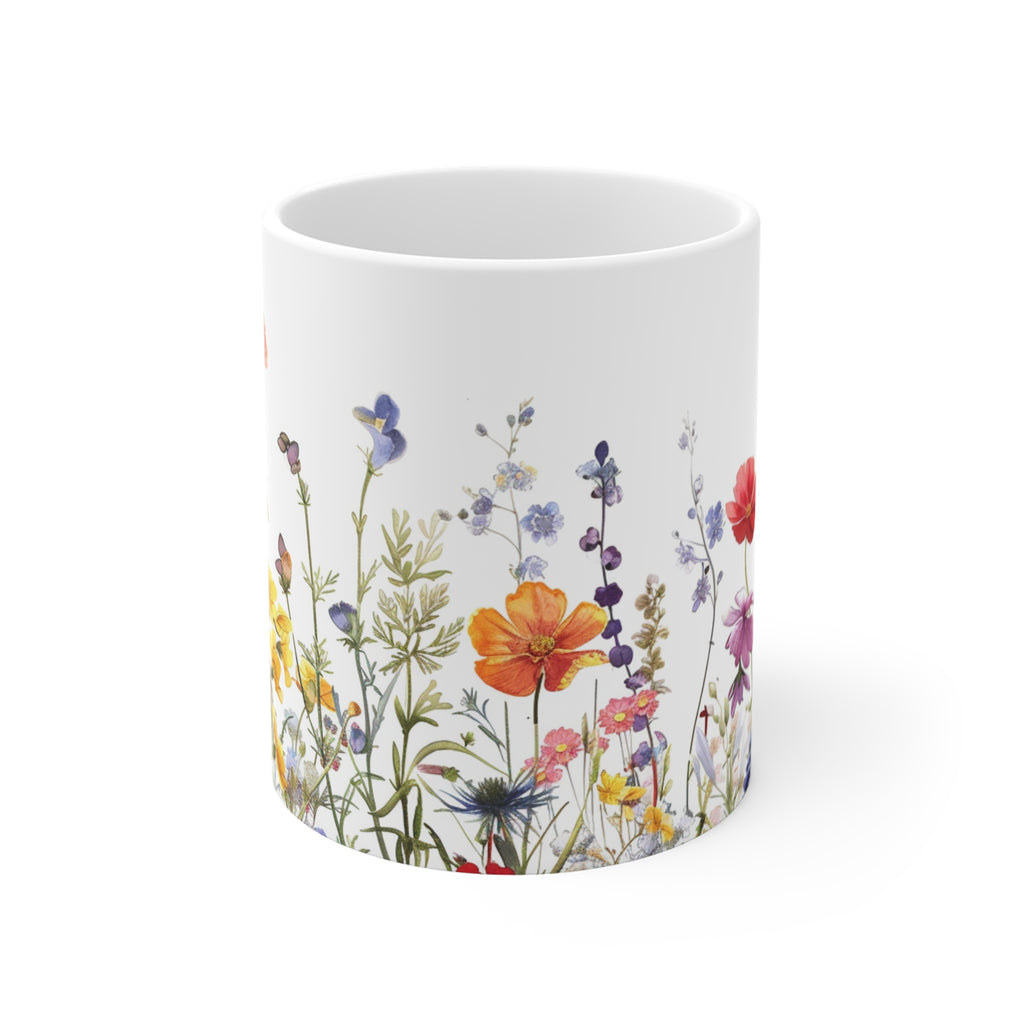 Pressed Flowers Mug, Boho Wildflowers Coffee Mug, Gift for her, Spring Mug, Watercolor Flower Mug