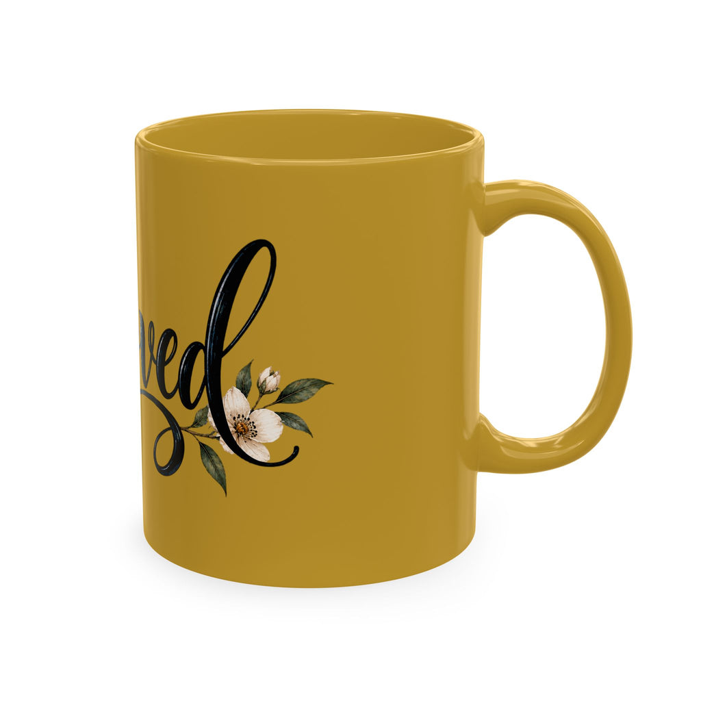 Beloved Ceramic Mug — Floral Script Coffee Cup