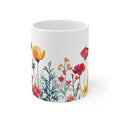 Pressed Flowers Mug, Boho Wildflowers Coffee Mug, Gift for her, Spring Mug, Watercolor Flower Mug