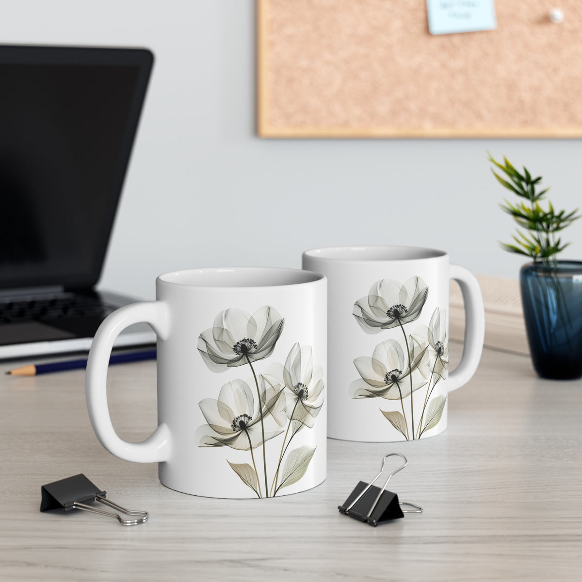 Transparent Flowers Mug, Watercolor Wildflowers Coffee Mug, Gift for her, Spring Mug