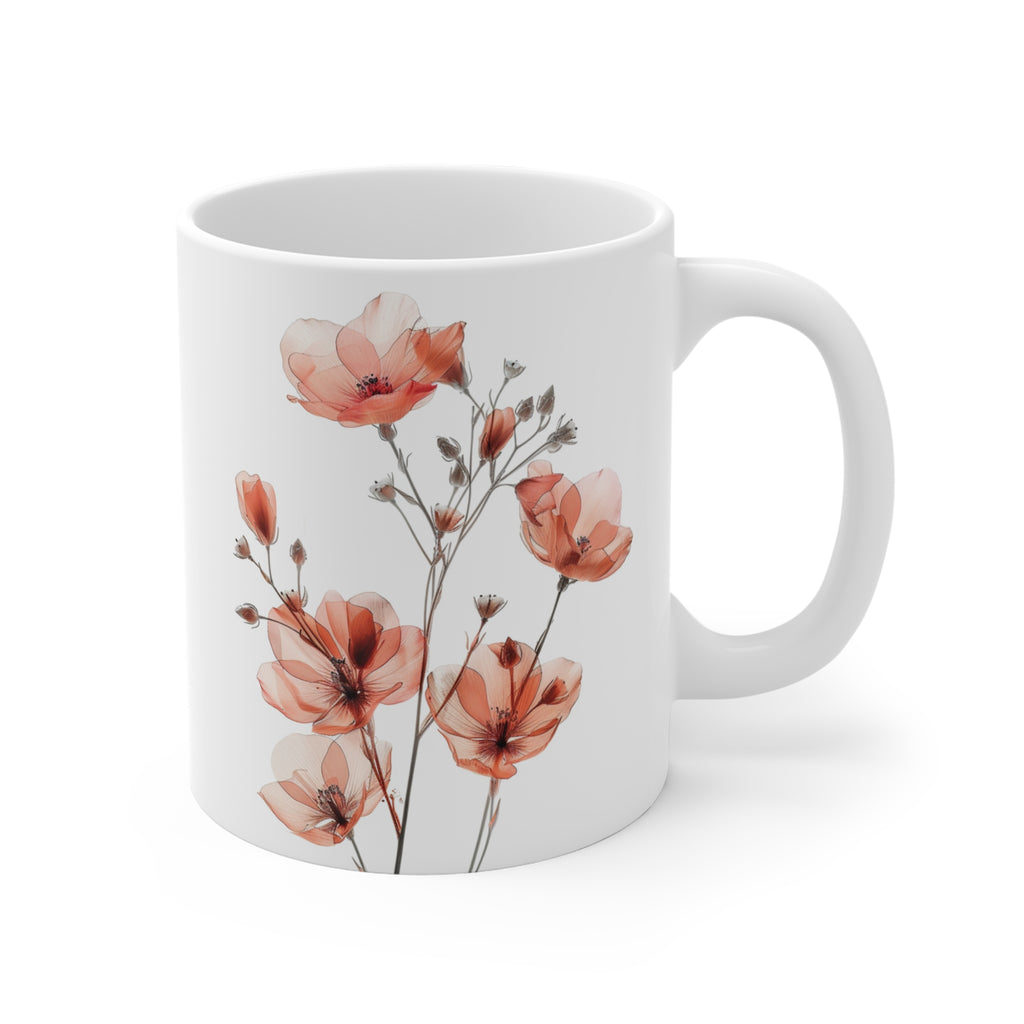 Transparent Flowers Mug, Watercolor Wildflowers Coffee Mug, Gift for her, Spring Mug
