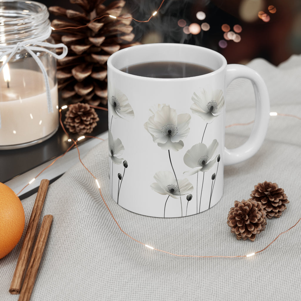 Transparent Flowers Mug, Watercolor Wildflowers Coffee Mug, Gift for her, Spring Mug