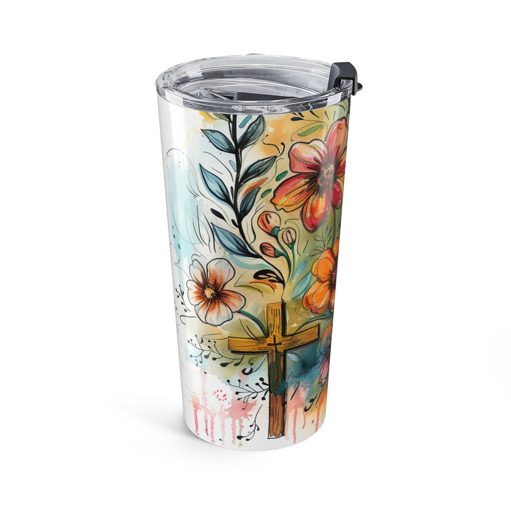 Whimsical Flowers and Cross Tumbler 20oz