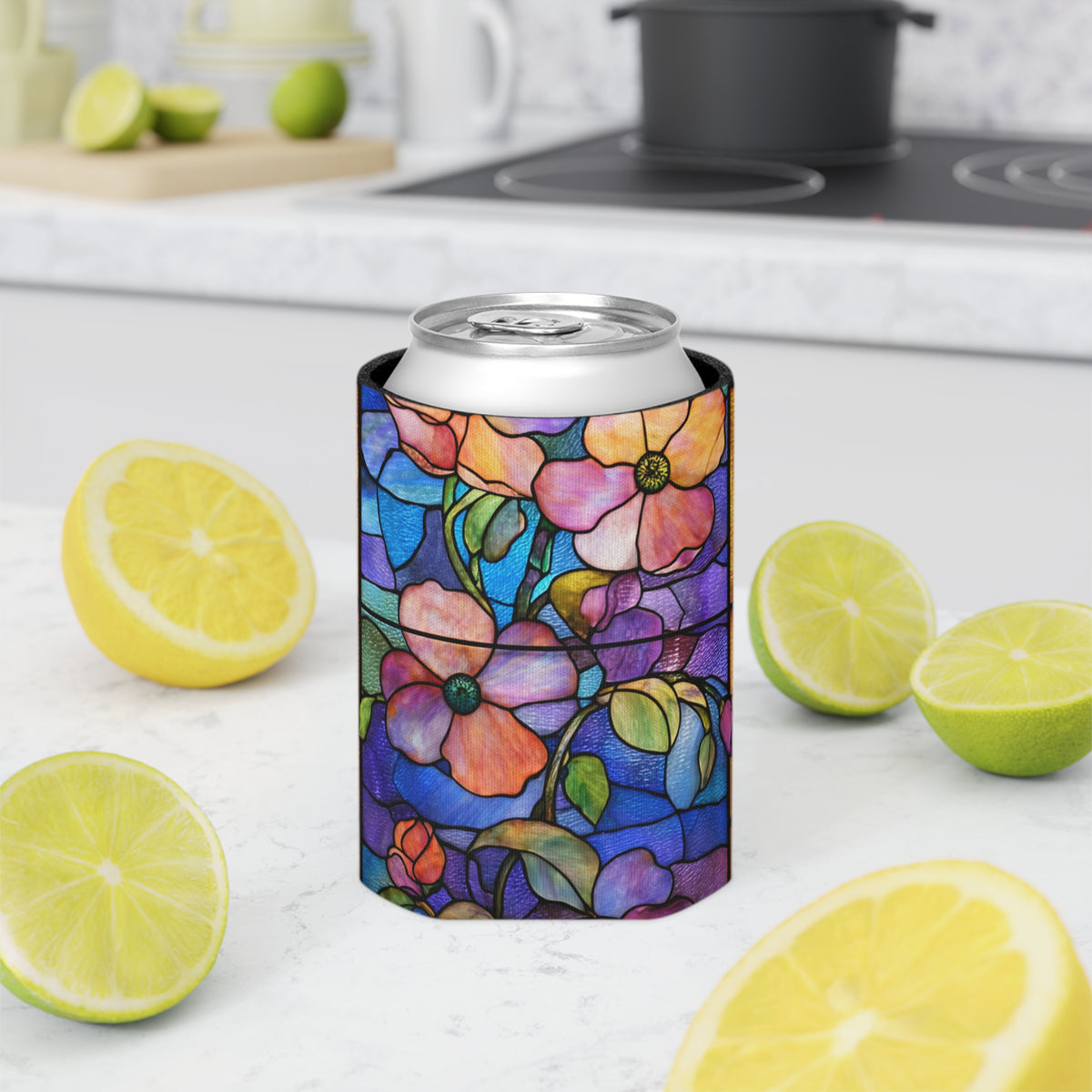 Stained Glass Floral Can Cooler | Flower Pattern Can Cooler