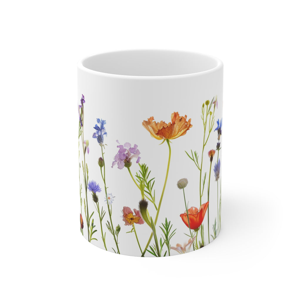 Pressed Flowers Mug, Boho Wildflowers Coffee Mug, Gift for her, Spring Mug, Watercolor Flower Mug