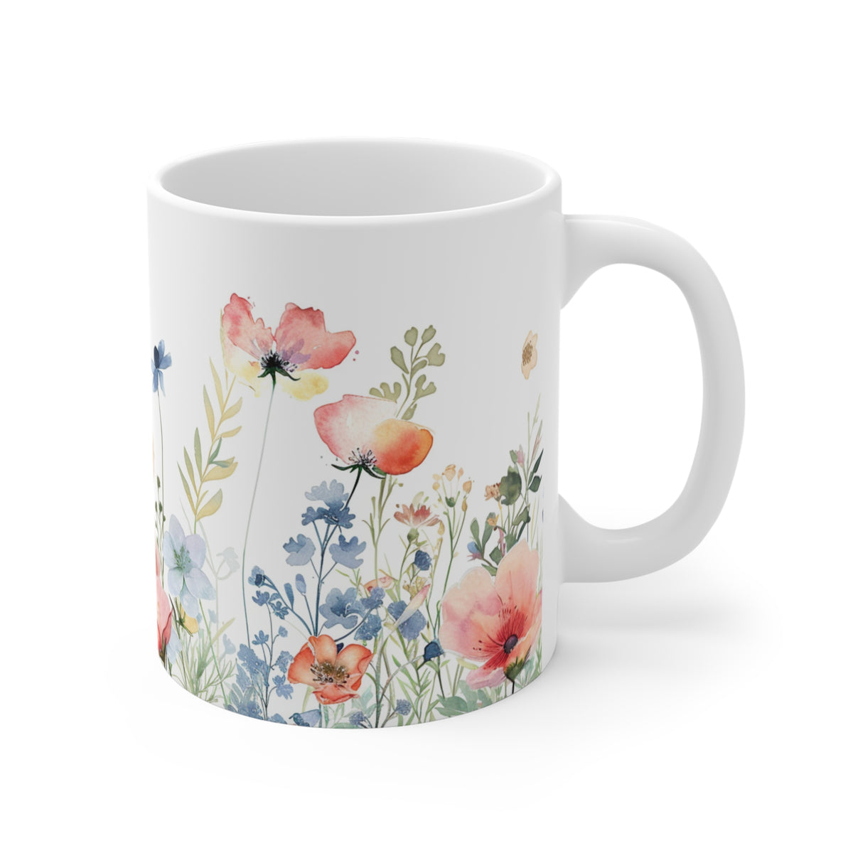 Pressed Flowers Mug, Boho Wildflowers Coffee Mug, Gift for her, Spring Mug, Watercolor Flower Mug