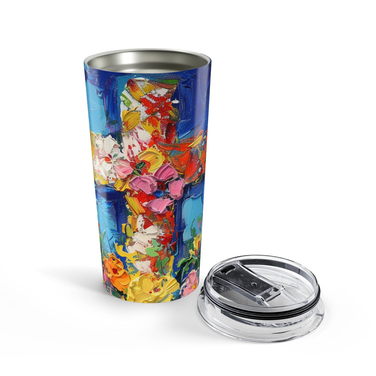 Monet Style Cross and Flowers Tumbler 20oz