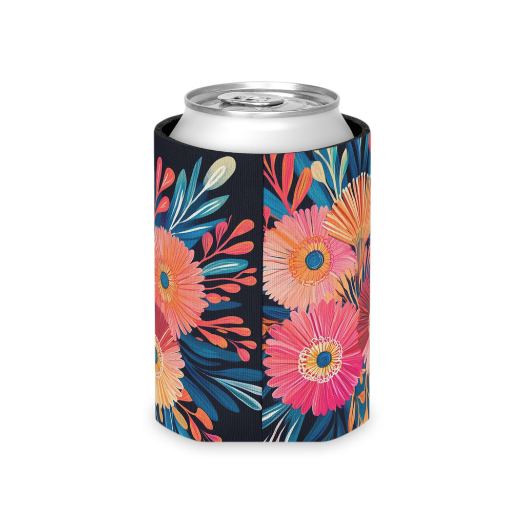 Floral Can Cooler, Insulated Beverage Holder, Summer Drink Sleeve, Flower Print Beer Hugger, Botanical Pattern Slim Can Insulator