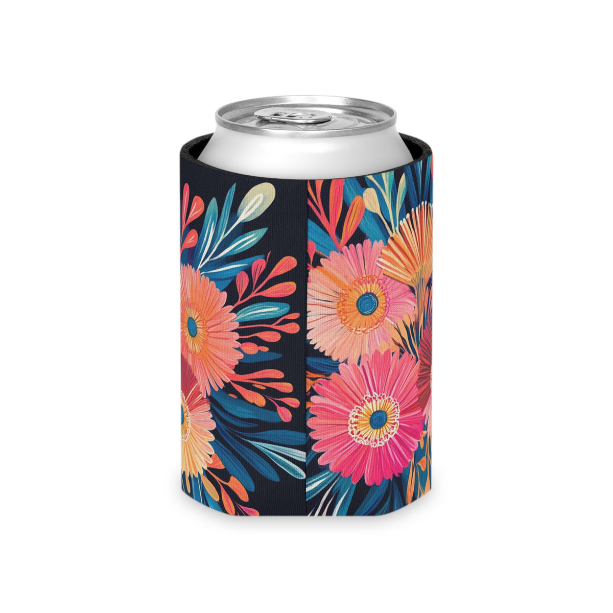Floral Can Cooler, Insulated Beverage Holder, Summer Drink Sleeve, Flower Print Beer Hugger, Botanical Pattern Slim Can Insulator