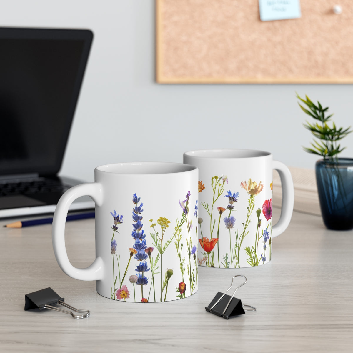 Pressed Flowers Mug, Boho Wildflowers Coffee Mug, Gift for her, Spring Mug, Watercolor Flower Mug
