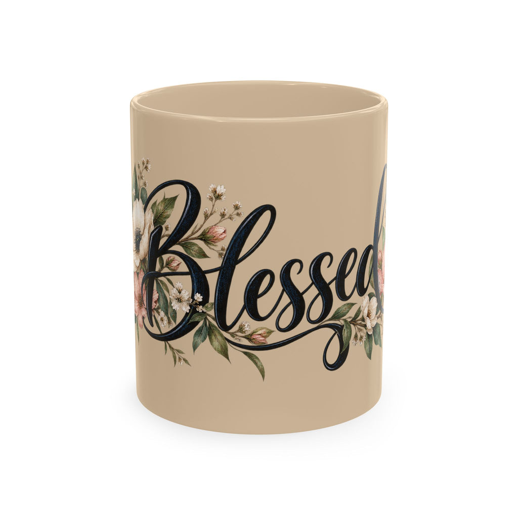 Blessed Floral Ceramic Mug — Inspirational Coffee Cup