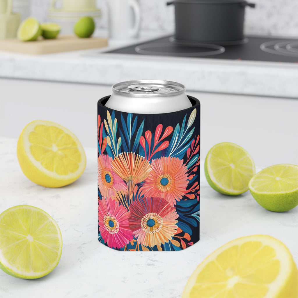 Floral Can Cooler, Insulated Beverage Holder, Summer Drink Sleeve, Flower Print Beer Hugger, Botanical Pattern Slim Can Insulator