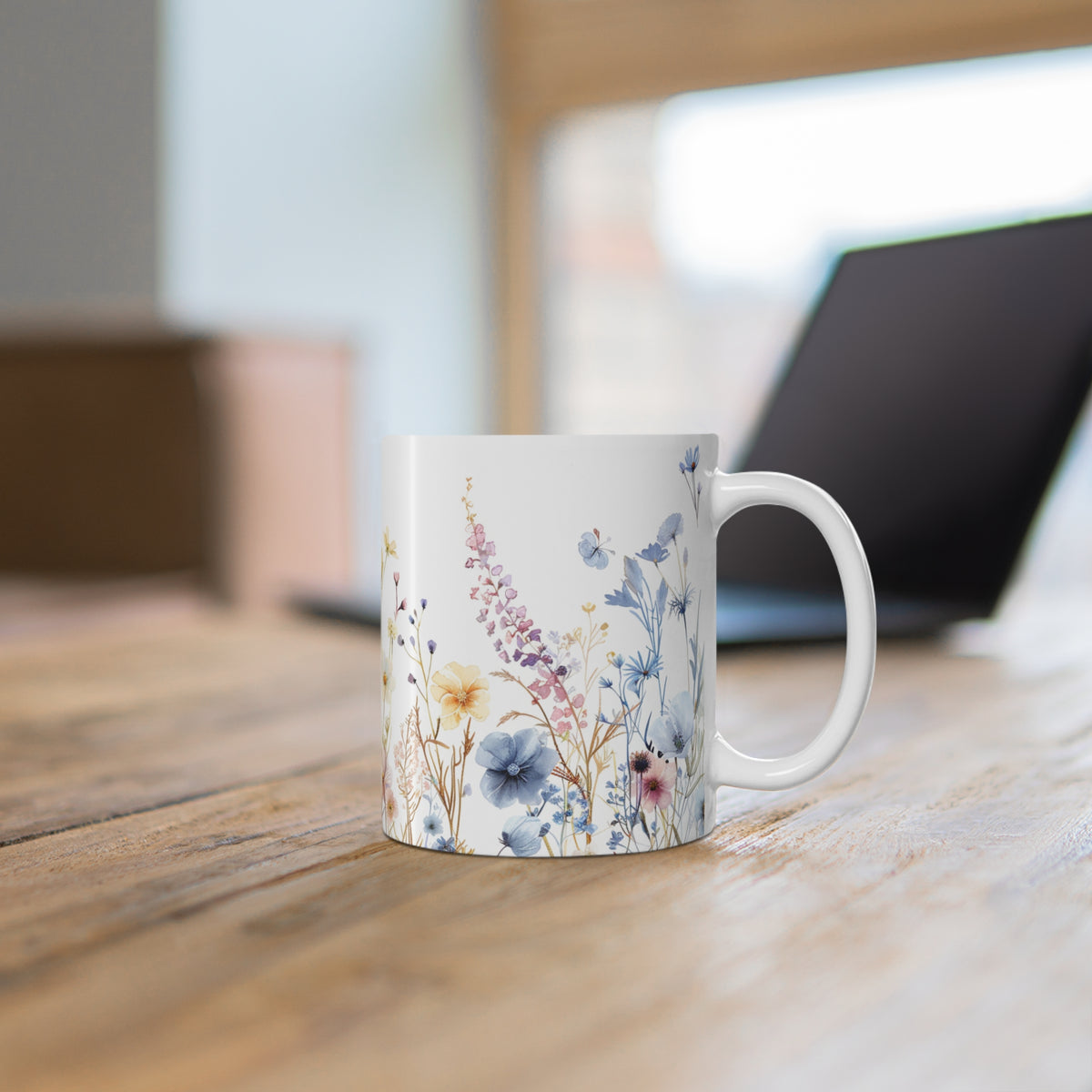 Pressed Flowers Mug, Boho Wildflowers Coffee Mug, Gift for her, Spring Mug, Watercolor Flower Mug