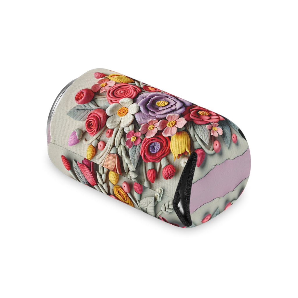 Floral Can Cooler - Botanical Drink Holder, Flower Pattern Coolie, Beverage Sleeve, Wedding Favor Gift, Outdoor Party Accessory