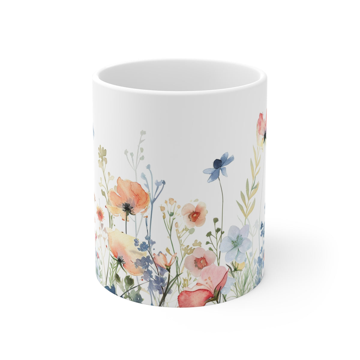 Pressed Flowers Mug, Boho Wildflowers Coffee Mug, Gift for her, Spring Mug, Watercolor Flower Mug