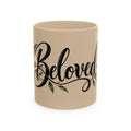 Beloved Ceramic Mug — Floral Script Coffee Cup