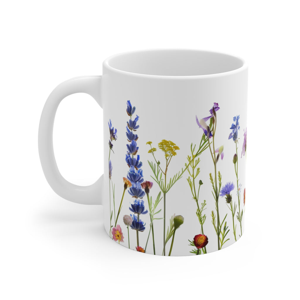 Pressed Flowers Mug, Boho Wildflowers Coffee Mug, Gift for her, Spring Mug, Watercolor Flower Mug