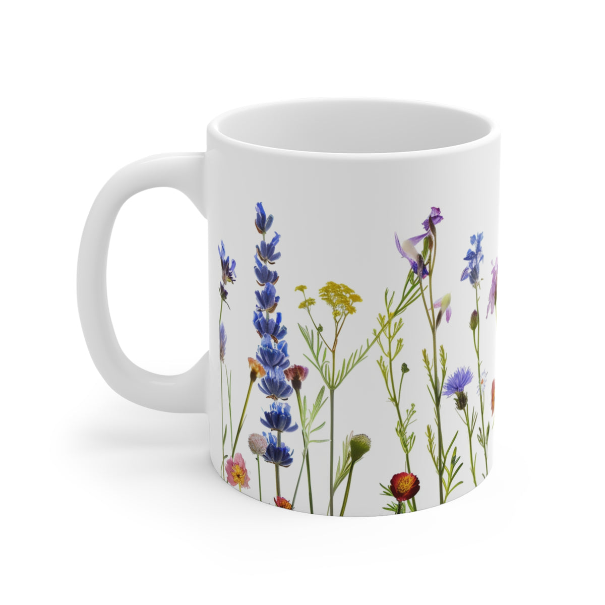 Pressed Flowers Mug, Boho Wildflowers Coffee Mug, Gift for her, Spring Mug, Watercolor Flower Mug