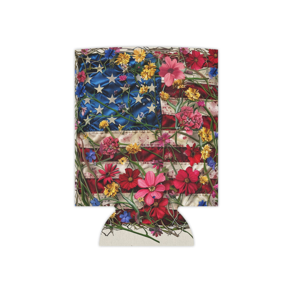 Patriotic Pride Floral Can Cooler - Koozie - Fourth of July - 4th of July