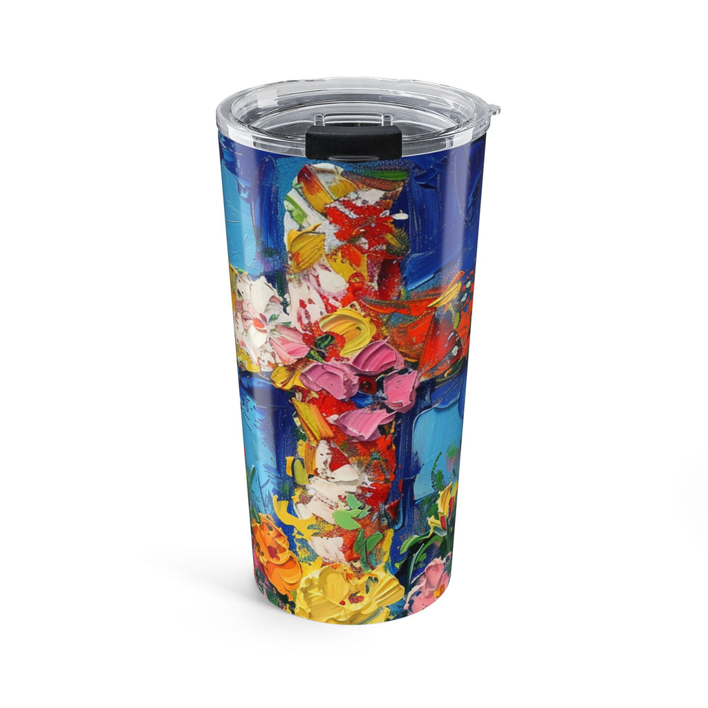 Monet Style Cross and Flowers Tumbler 20oz