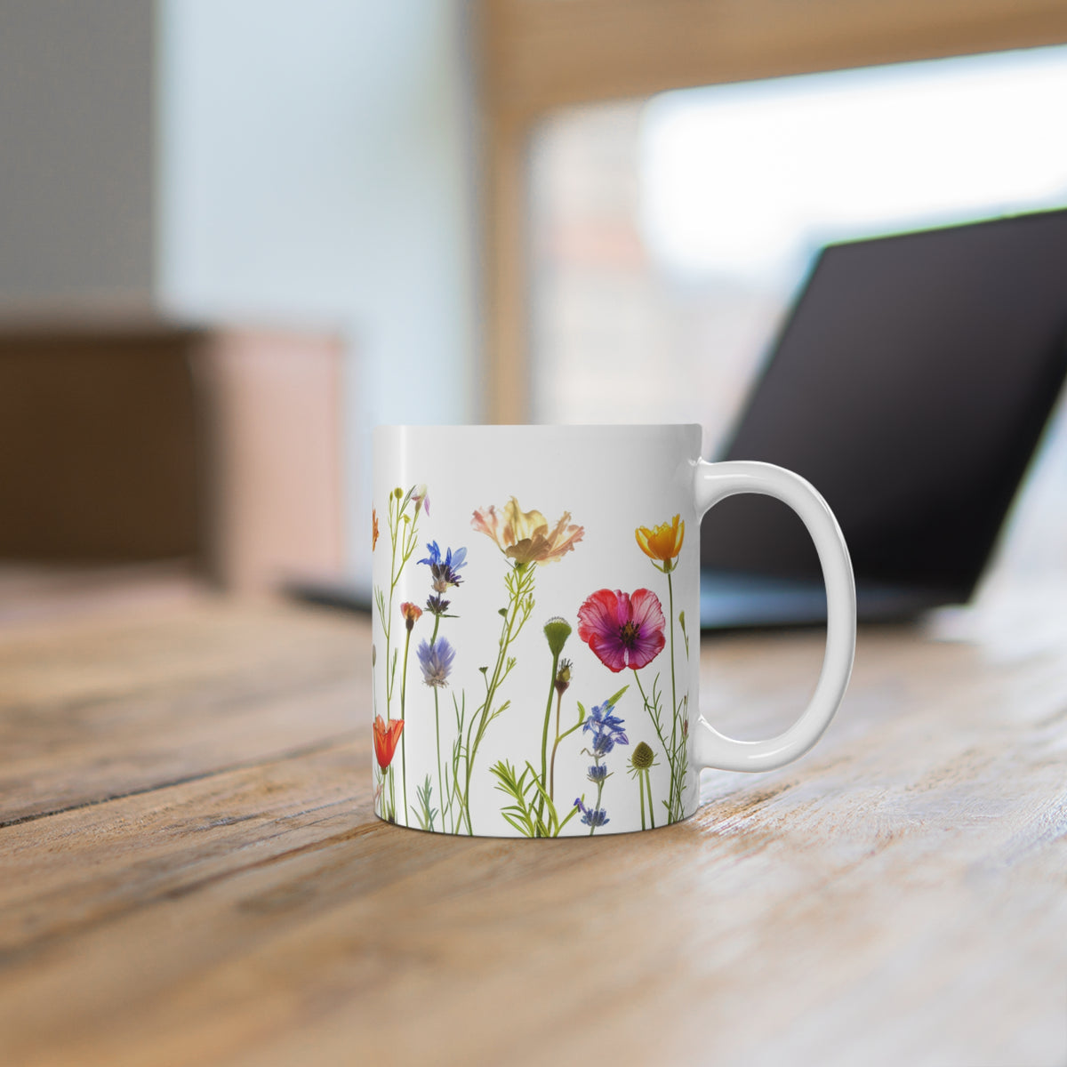 Pressed Flowers Mug, Boho Wildflowers Coffee Mug, Gift for her, Spring Mug, Watercolor Flower Mug