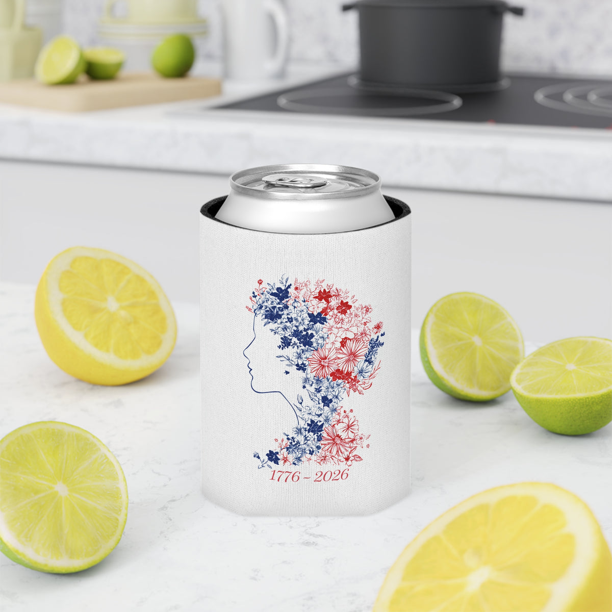 Liberty Floral Profile Can Cooler | 1776-2026 Red White Blue
