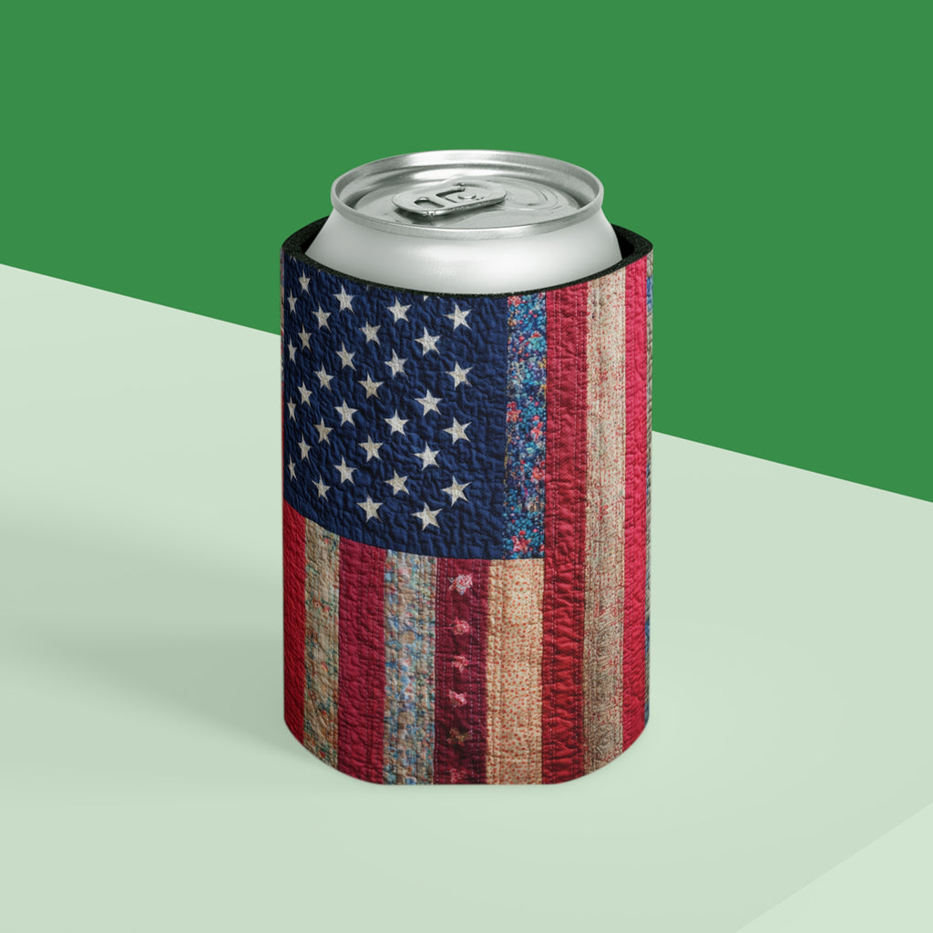 Distressed American Flag Can Cooler | Patriotic Beverage Koozie