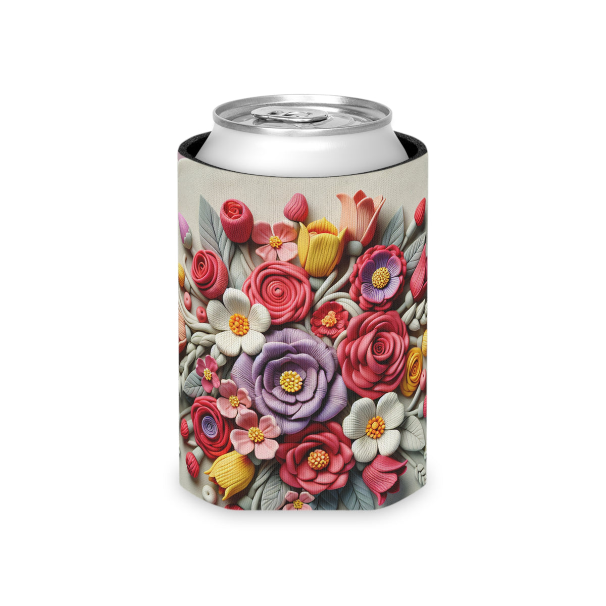 Floral Can Cooler - Botanical Drink Holder, Flower Pattern Coolie, Beverage Sleeve, Wedding Favor Gift, Outdoor Party Accessory