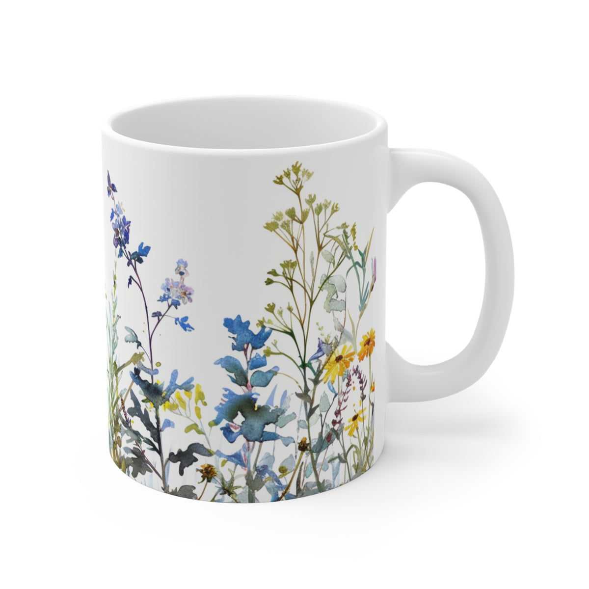 Pressed Flowers Mug, Boho Wildflowers Coffee Mug, Gift for her, Spring Mug, Watercolor Flower Mug